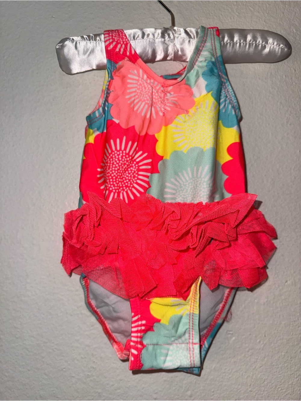 Cat & Jack Neon Coral Floral Ruffle One-Piece Swimsuit